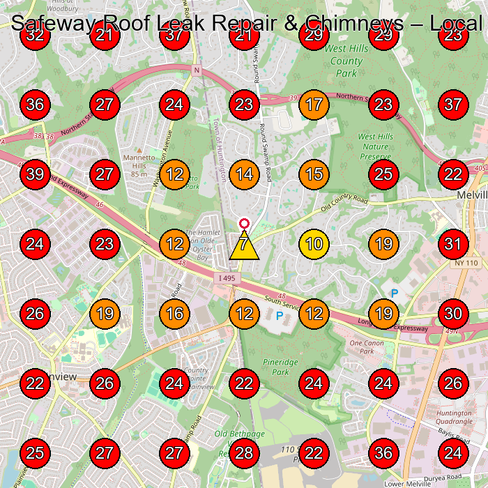 Safeway Roof Leak Repair & Chimneys GeoGrid visibility map for Roofing Contractor in Melville